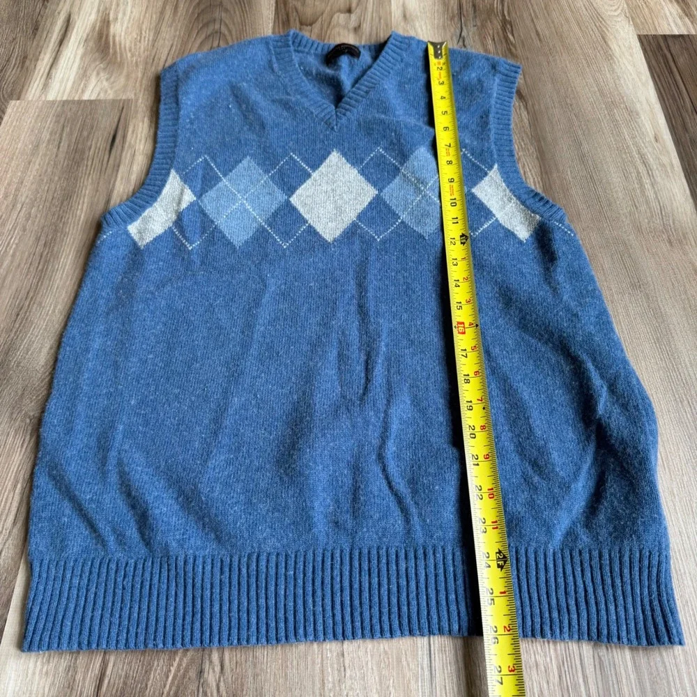 Banana Republic Mens Blue Argyle V-Neck Sweater Vest Cotton Wool Blend L